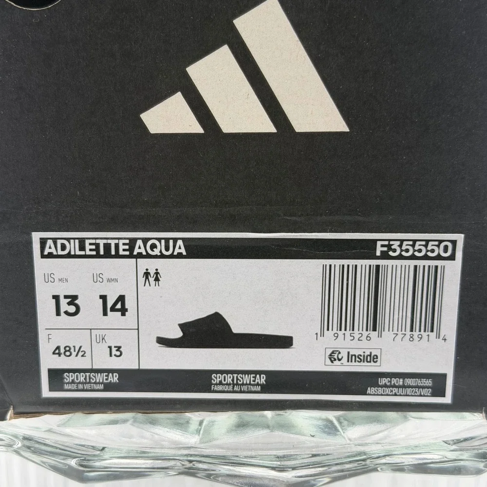 adidas Adilette Aqua Slides‎ Core Black Mens 13 Womens 14 F35550 Sandals NEW